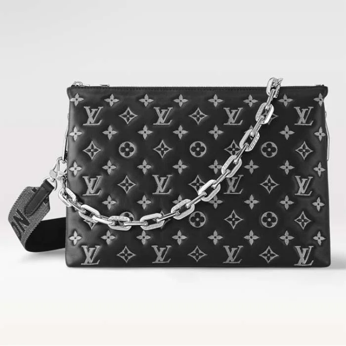 Louis Vuitton Neverfull bags with large capacity for everyday essentialsLouis Vuitton LV Women Coussin MM Handbag Black Gray Lambskin