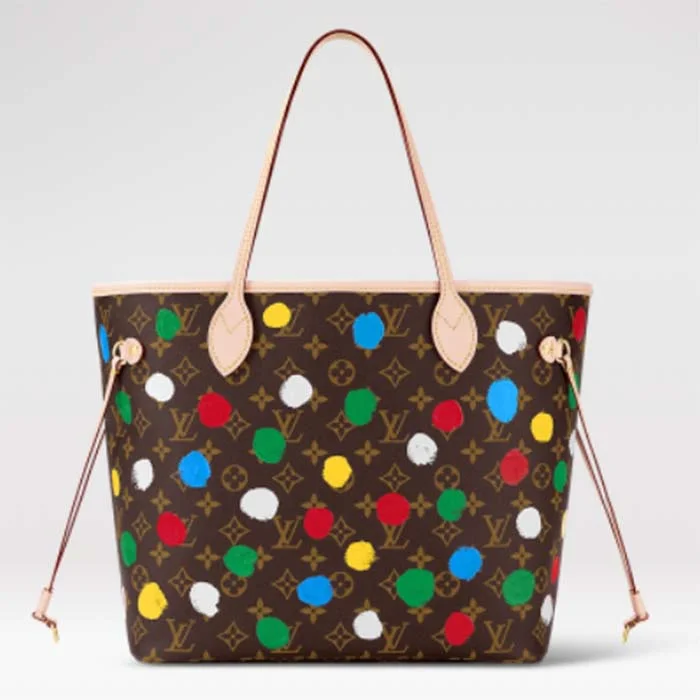 Ladies Louis Vuitton shoulder bags with a magnetic - closure flap for easeLouis Vuitton Unisex LVxYK Neverfull MM Tote Monogram Coated Canvas 3D Painted Dots Print