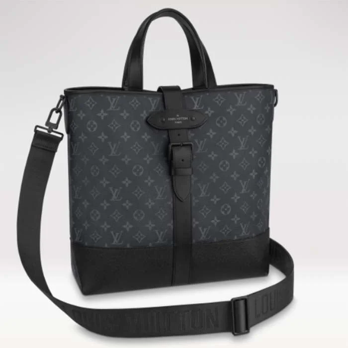 Louis Vuitton bags with a front - zip pocket for small items like keysLouis Vuitton Unisex Saumur Tote Monogram Eclipse Coated Canvas Black Cowhide Leather