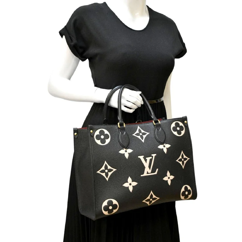 Ladies Louis Vuitton shoulder bags with a magnetic - closure flap for easeLOUIS VUITTON Onthego MM Giant Monogram Leather Tote Bag Black/Bicolor