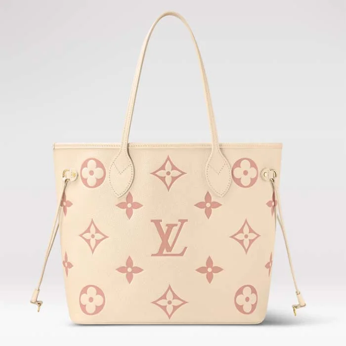 Louis Vuitton handbags with a metal - framed clasp for durabilityLouis Vuitton Women LV Neverfull MM Tote Pink Embossed Supple Grained Cowhide Leather