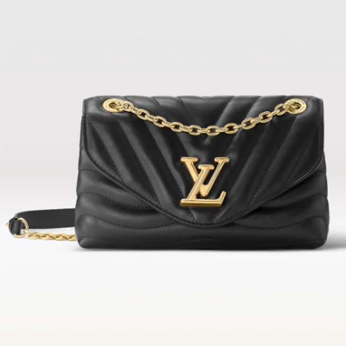 Louis Vuitton bags with a front - zip pocket for small items like keysLouis Vuitton LV Women New Wave Chain Bag MM Handbag Black Smooth Cowhide