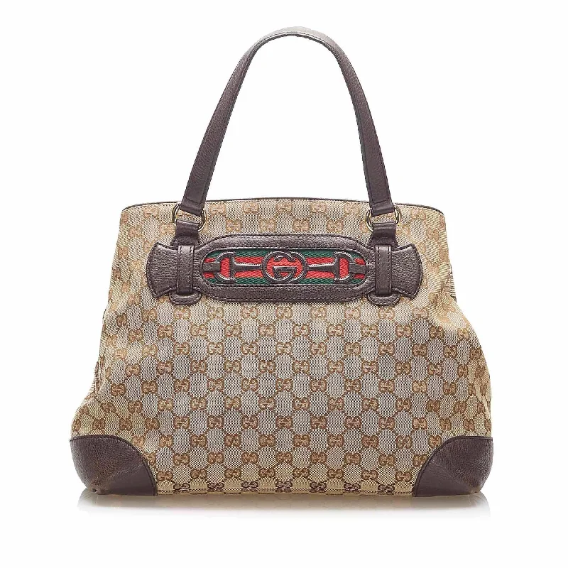 Women Gucci bags with a front - zip pocket for small itemsGucci GG Canvas Dressage Tote  (SHG-16474)