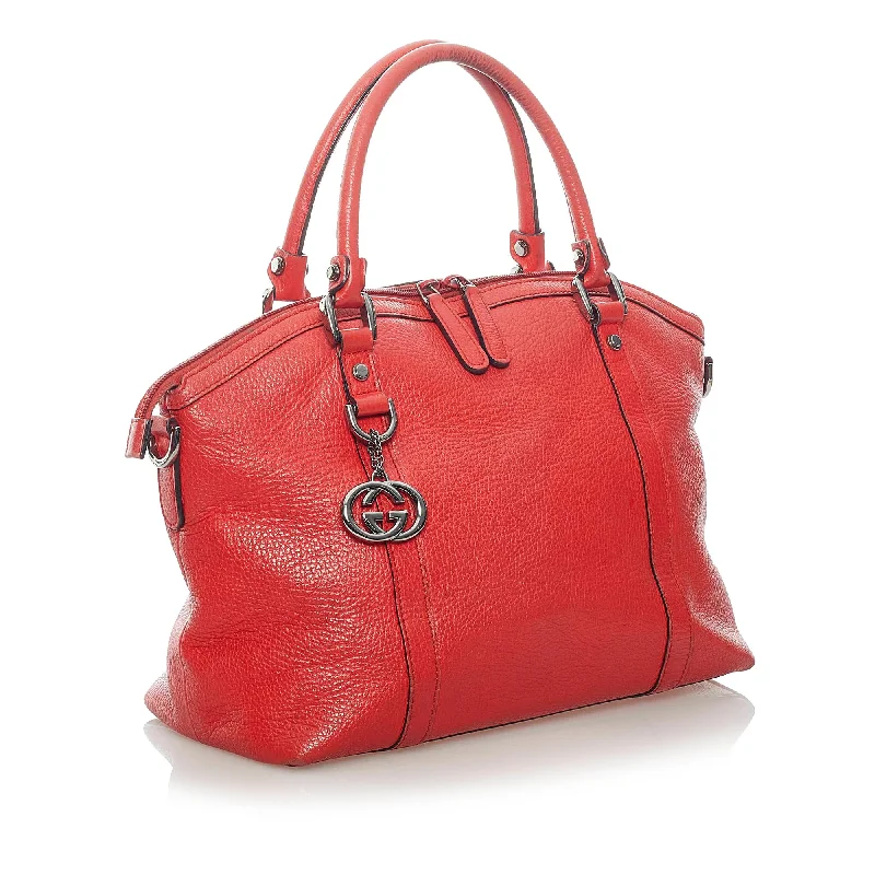 Women Gucci Sylvie bags with a monogram - embossed leatherGucci GG Charm Dome Leather Handbag (SHG-mm3N7y)