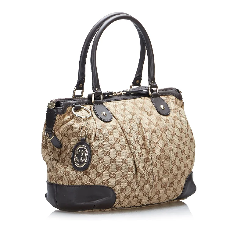 Women Gucci Sylvie bags with a leather - wrapped handleGucci GG Canvas Sukey Satchel (SHG-nqGXYm)