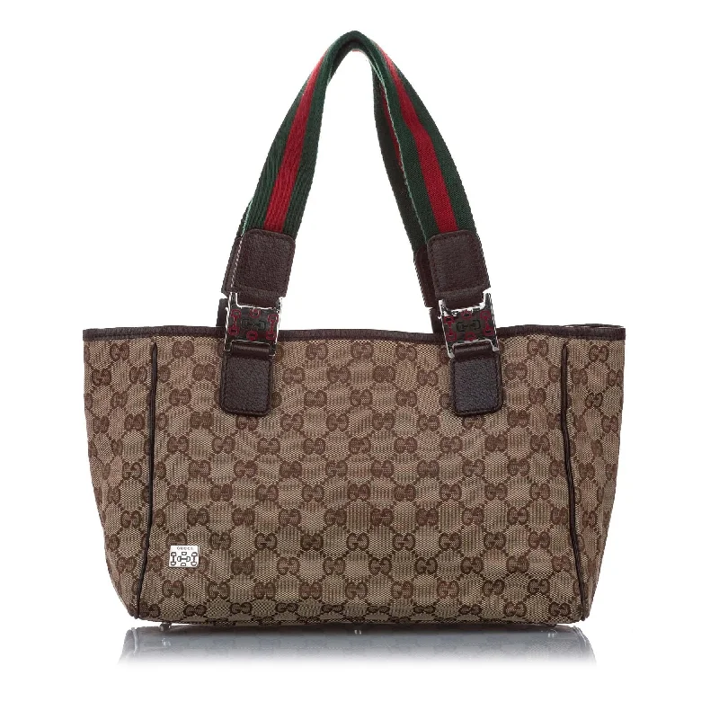 Women Gucci bags with a zippered interior pocketGucci GG Canvas Web Tote Bag (SHG-15279)