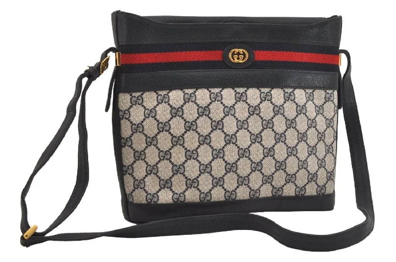 Gucci tote bags for women with a spacious interiorAuthentic GUCCI Sherry Line Shoulder Cross Bag Purse GG PVC Leather Navy 6795J