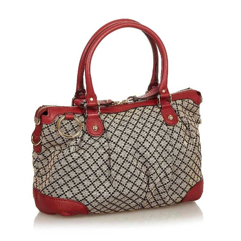 Women Gucci Sylvie bags with a crystal - embellished web stripeGucci Diamante Sukey Canvas Satchel (SHG-5dkeD5)