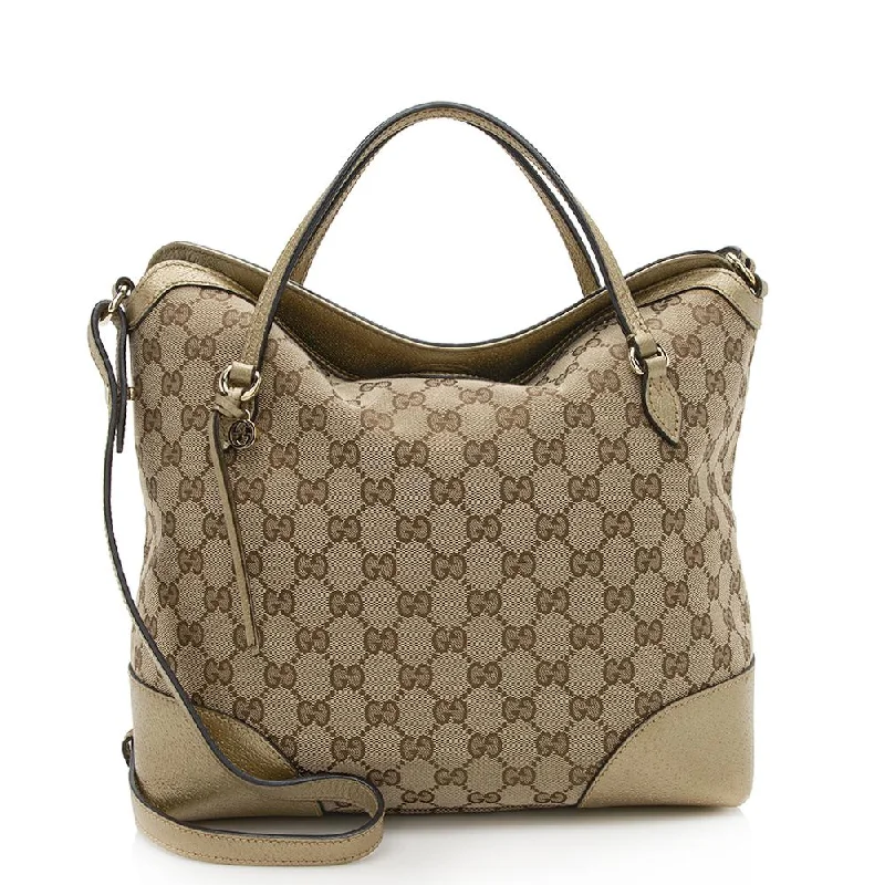 Gucci tote bags for women with a double - handle designGucci GG Canvas Bree Tote (SHF-13078)