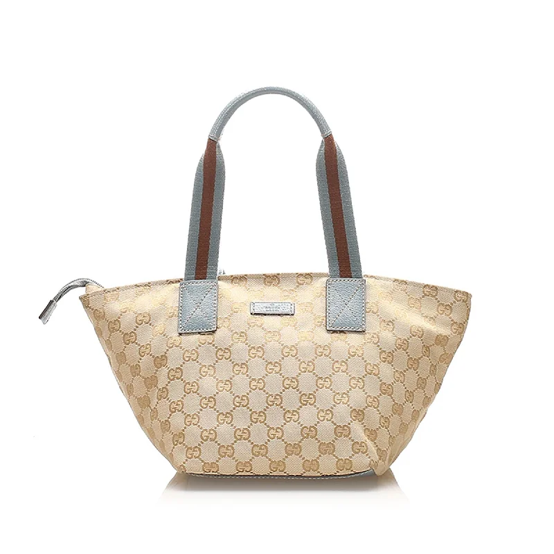 Ladies Gucci shoulder bags with a magnetic - closure flapGucci GG Canvas Web Tote Bag (SHG-15727)