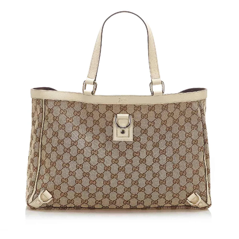 Women Gucci bags with a detachable mirror insideGucci GG Canvas Abbey D- Ring Tote Bag (SHG-15772)