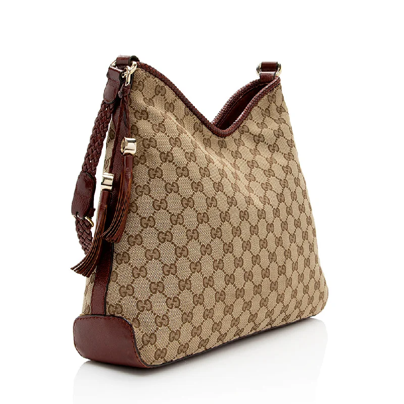 Ladies Gucci shoulder bags with a magnetic - closure flapGucci GG Canvas Marrakech Medium Hobo (SHF-20548)