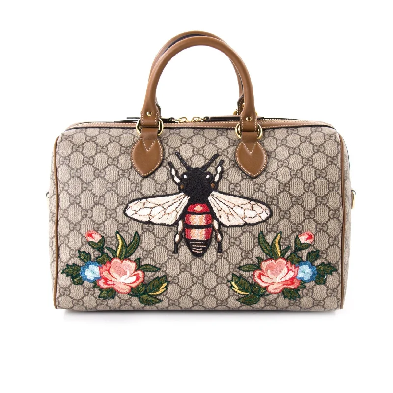 Gucci backpacks for women with a sleek silhouetteGucci GG Supreme Embroidered Boston Bag