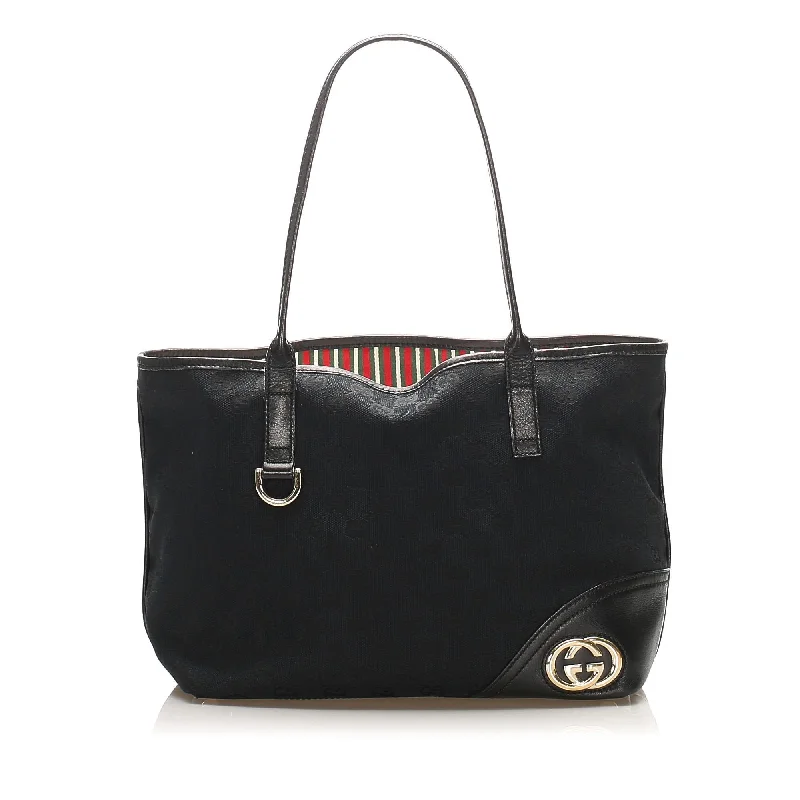 Women Gucci Sylvie bags with a crystal - embellished web stripeGucci GG Canvas New Britt Tote Bag (SHG-15203)