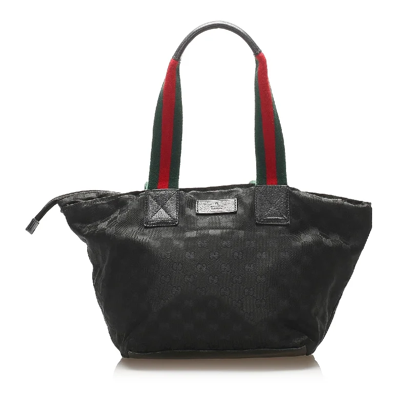 Ladies Gucci shoulder bags with a single - handle designGucci GG Canvas Web Tote Bag (SHG-15372)