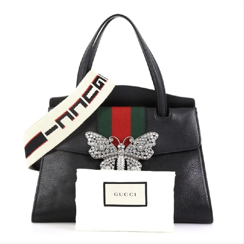 Women Gucci bags with a chain - link trim and a leather bodyGucci Bag Medium Totem Top Handle Black Leather Satchel