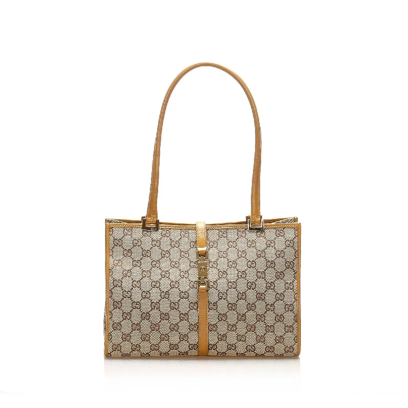 Women Gucci bags with a zip - around closure for securityGucci GG Canvas New Jackie Tote Bag (SHG-15383)