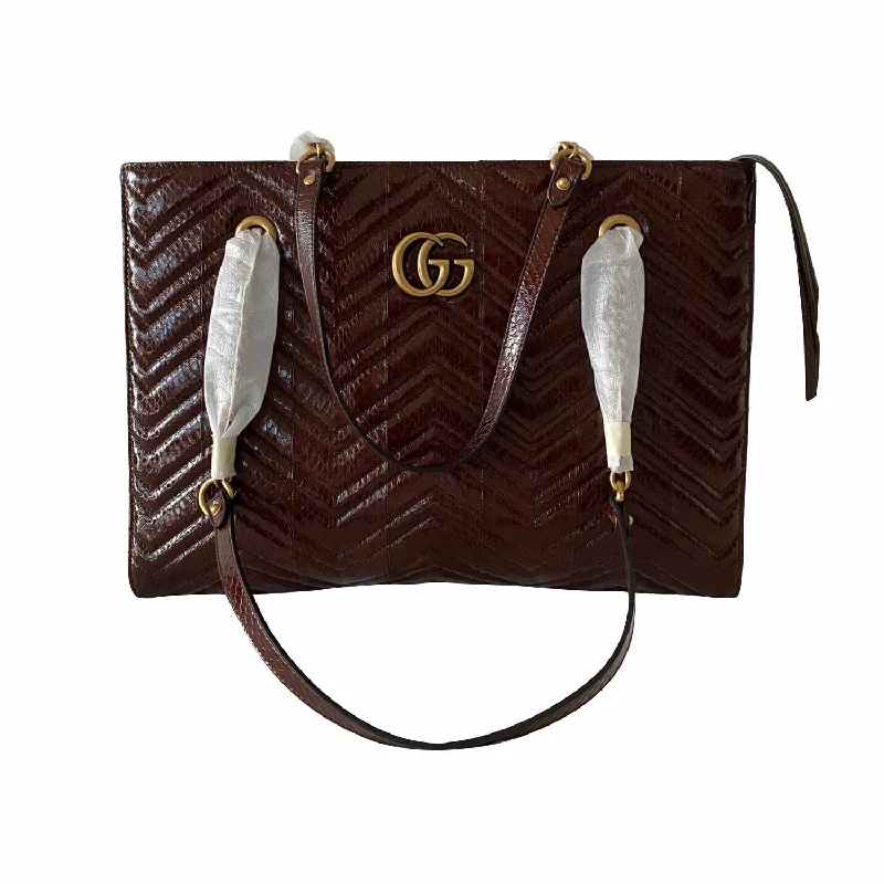 Women Gucci bags with a front - flap pocket for quick - access itemsGucci GG Marmont Snake Skin Tote Bag