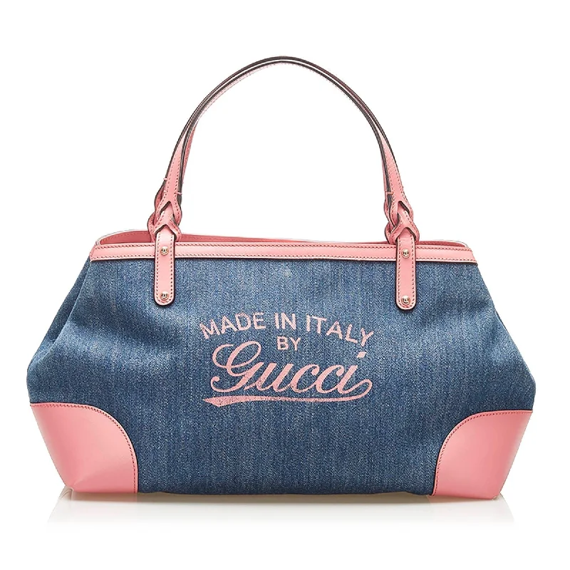 Ladies Gucci shoulder bags with a single - handle designGucci Craft Denim Tote Bag (SHG-16093)