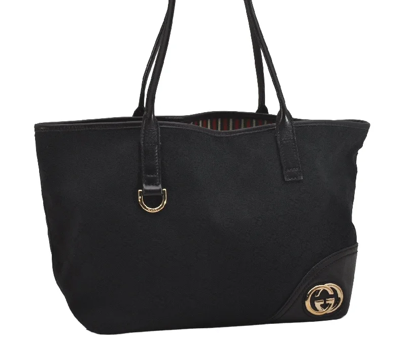 Women Gucci bags with a zippered interior pocketAuthentic GUCCI New Britt Shoulder Tote Bag GG Canvas Leather 169946 Black 6832J