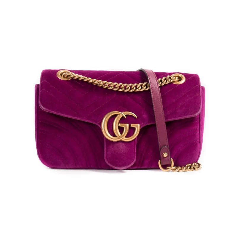 Women Gucci Sylvie bags with a detachable ribbon detailGucci GG Marmont Small Velvet Metalassé Bag