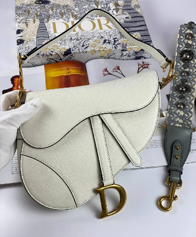 Christian Dior bags with a quilted pattern and gold - toned hardwareDior SADDLE Bag white