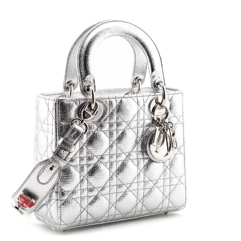 Christian Dior bags with a zip - top closure and multiple compartmentsDior Silver Cannage Cruise 2017 Collection Small Lady Dior Bag