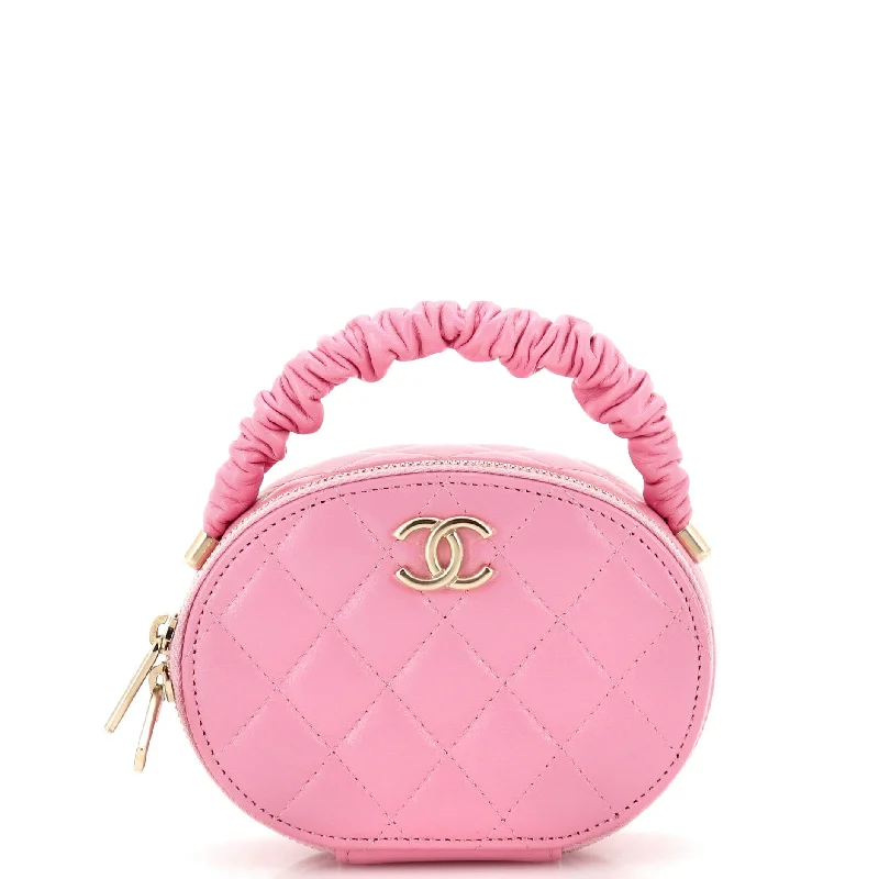 Christian Dior handbags with a detachable mirror for on - the - go touch - upsCC Ruched Oval Top Handle Quilted Lambskin Mini