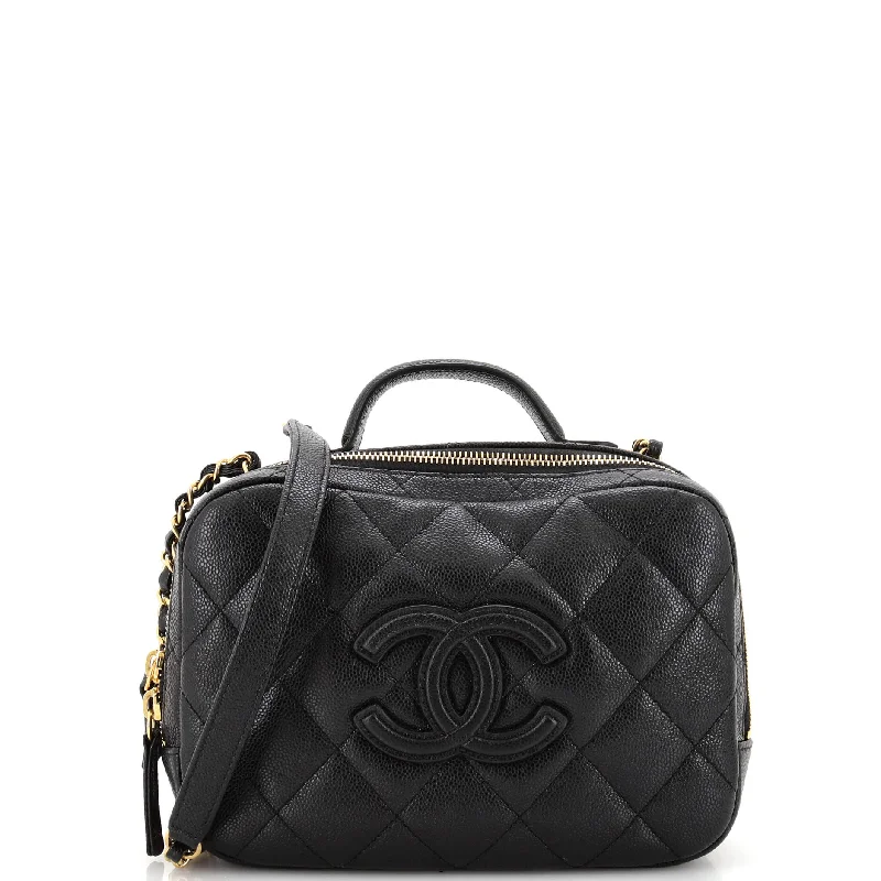 Christian Dior bags with a zip - top closure and multiple compartmentsCC Top Handle Zip Around Vanity Case with Chain Quilted Caviar Small