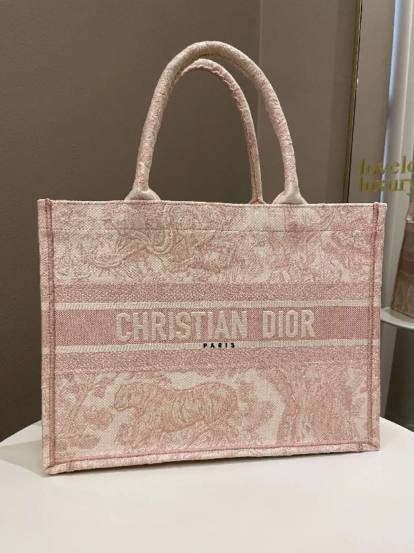 Christian Dior tote bags with a double - handle and shoulder - strap optionDior Toile De Jouy Book Tote Pink Embroidery