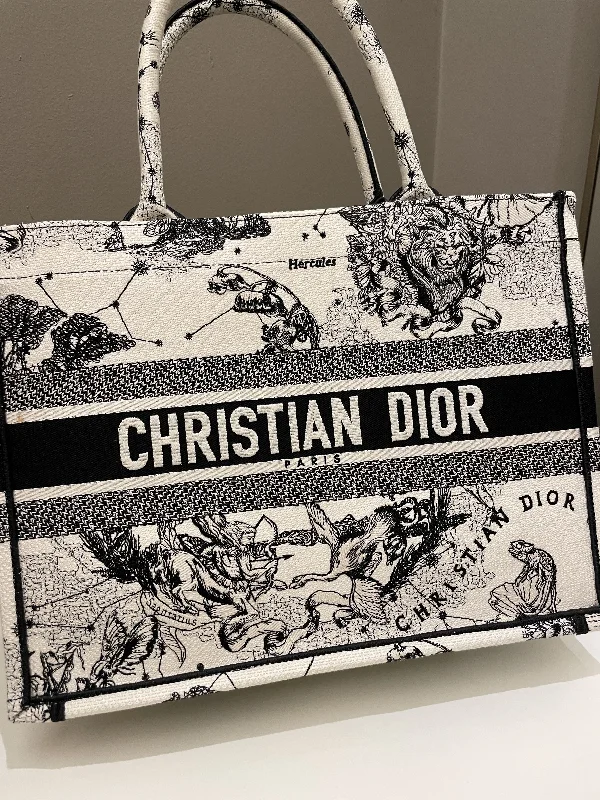 Stylish Christian Dior shoulder bags with a tassel - adorned zipperDior Toile De Jouy Zodiac Book Tote Black/ White Embroidery