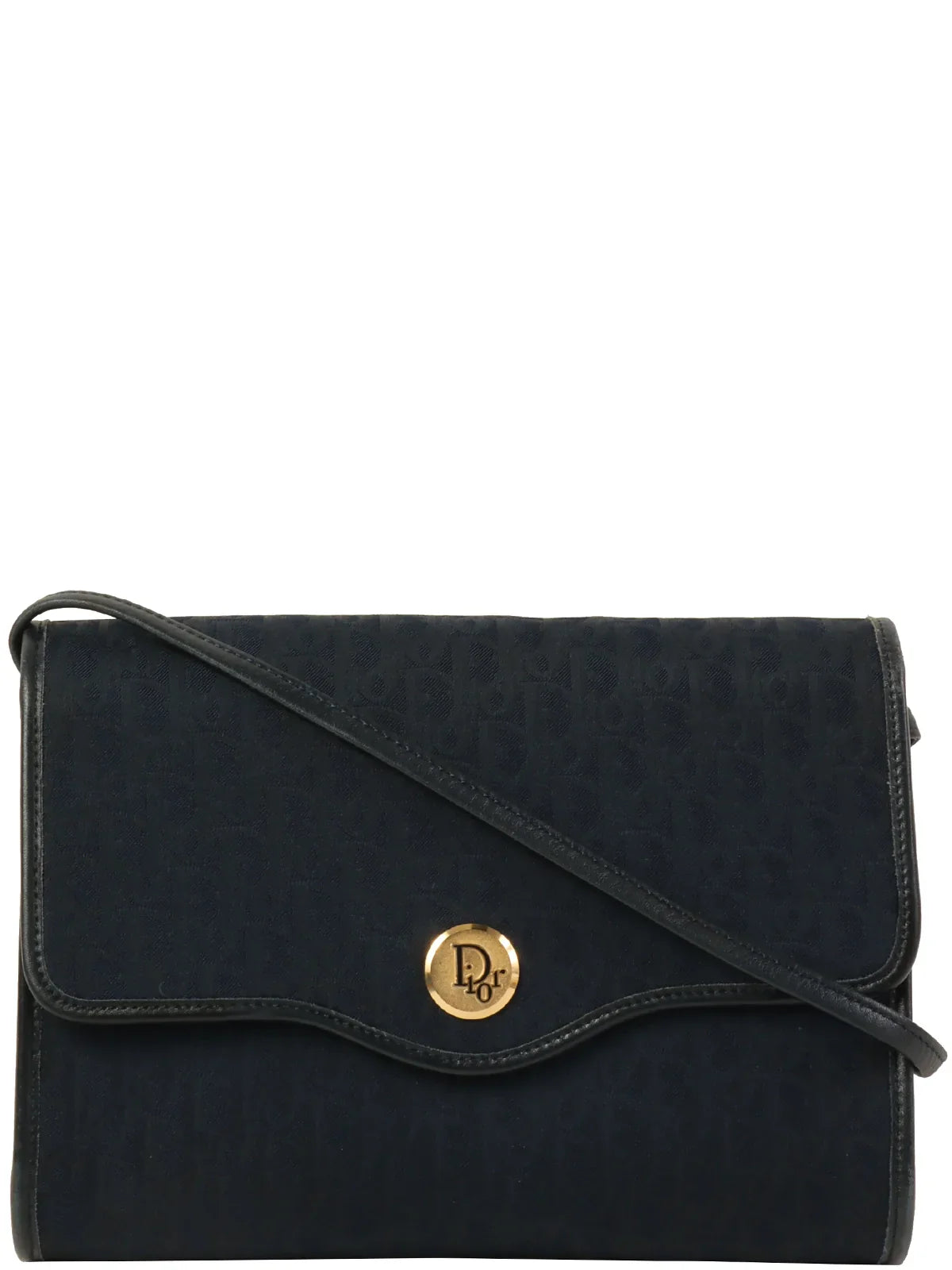 Christian Dior bags with a quilted pattern and gold - toned hardwareDIOR Trotter Pattern Round Logo Plate Shoulder Bag Navy